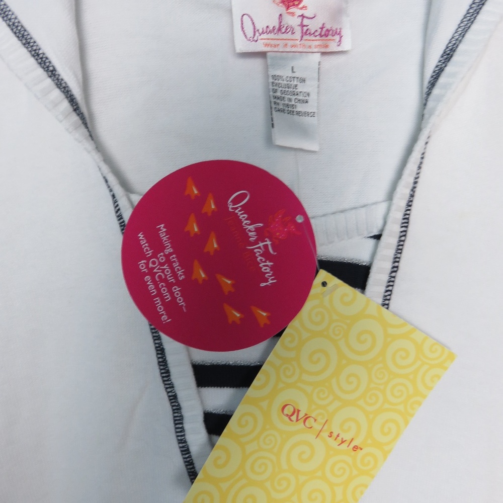 QVC Nautical L Sweater Hoodie Pockets Short Sleeve - Picture 5 of 6